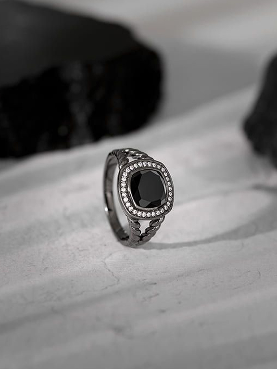 GIVA 925 Silver Black Rhodium Bold Fashion Ring For Him