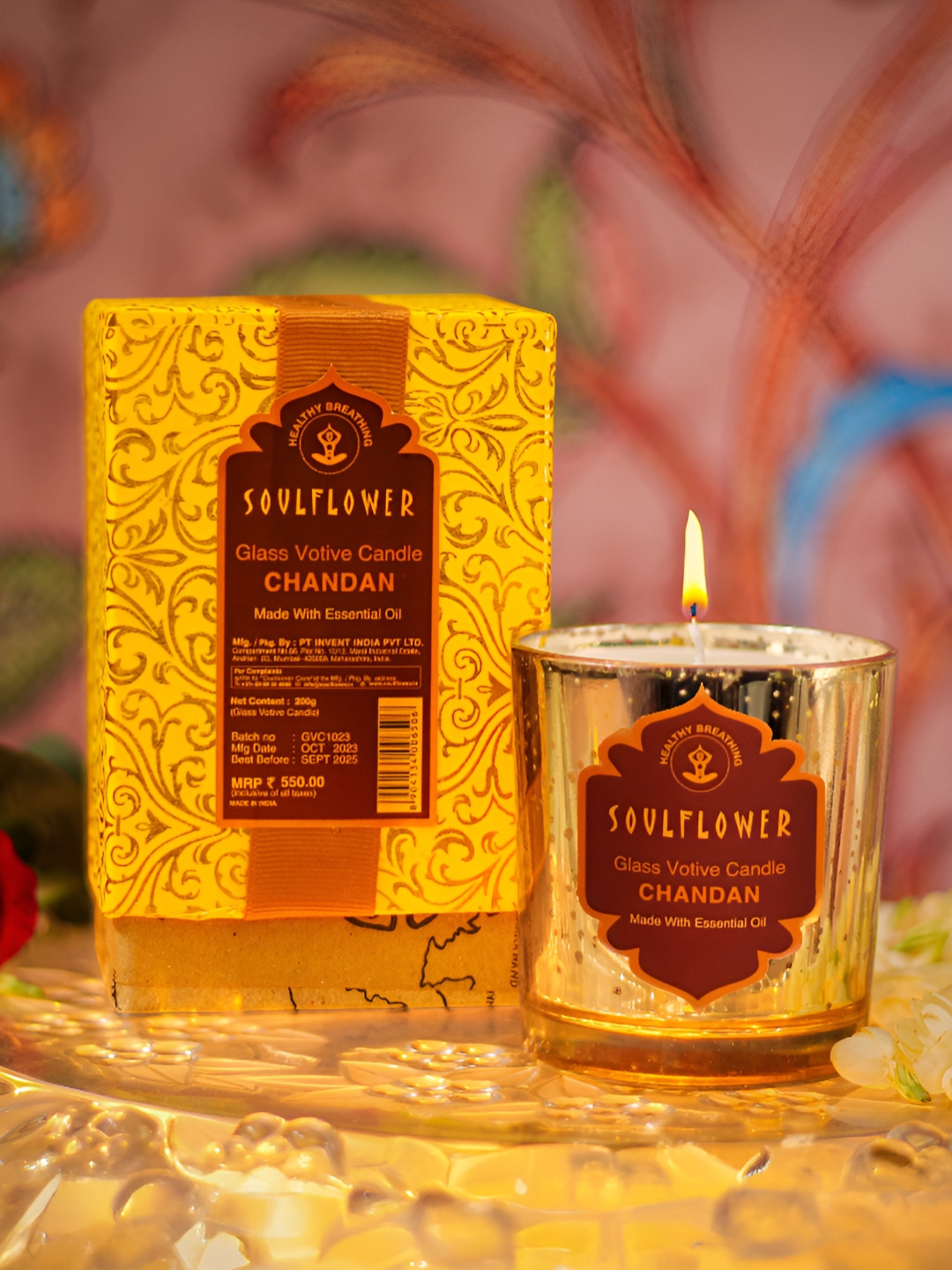 Soulflower Scented 1 Wick Chandan Abstract Geometric Regular Jar Candles