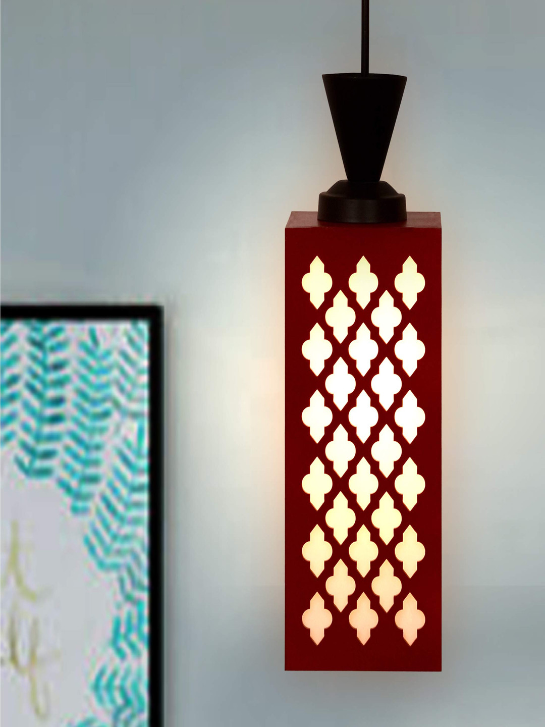 Gojeeva Red and White Wooden Textured Contemporary Square Shaped Wall Lamp
