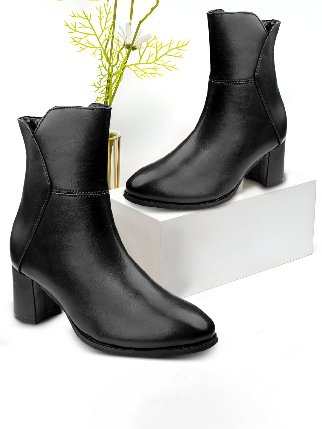 Bxxy Women Faux Leather Boots and Block Heel