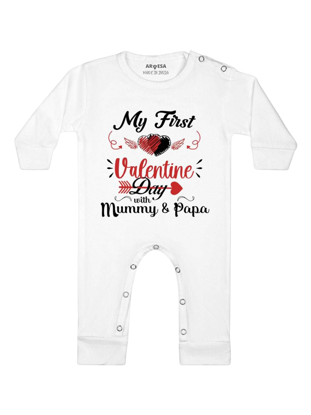 Arvesa First Valentine Printed Baby Romper