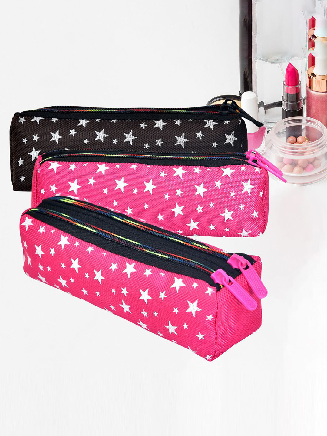 Kuber Industries Set Of 3 Self Design Makeup Pouches