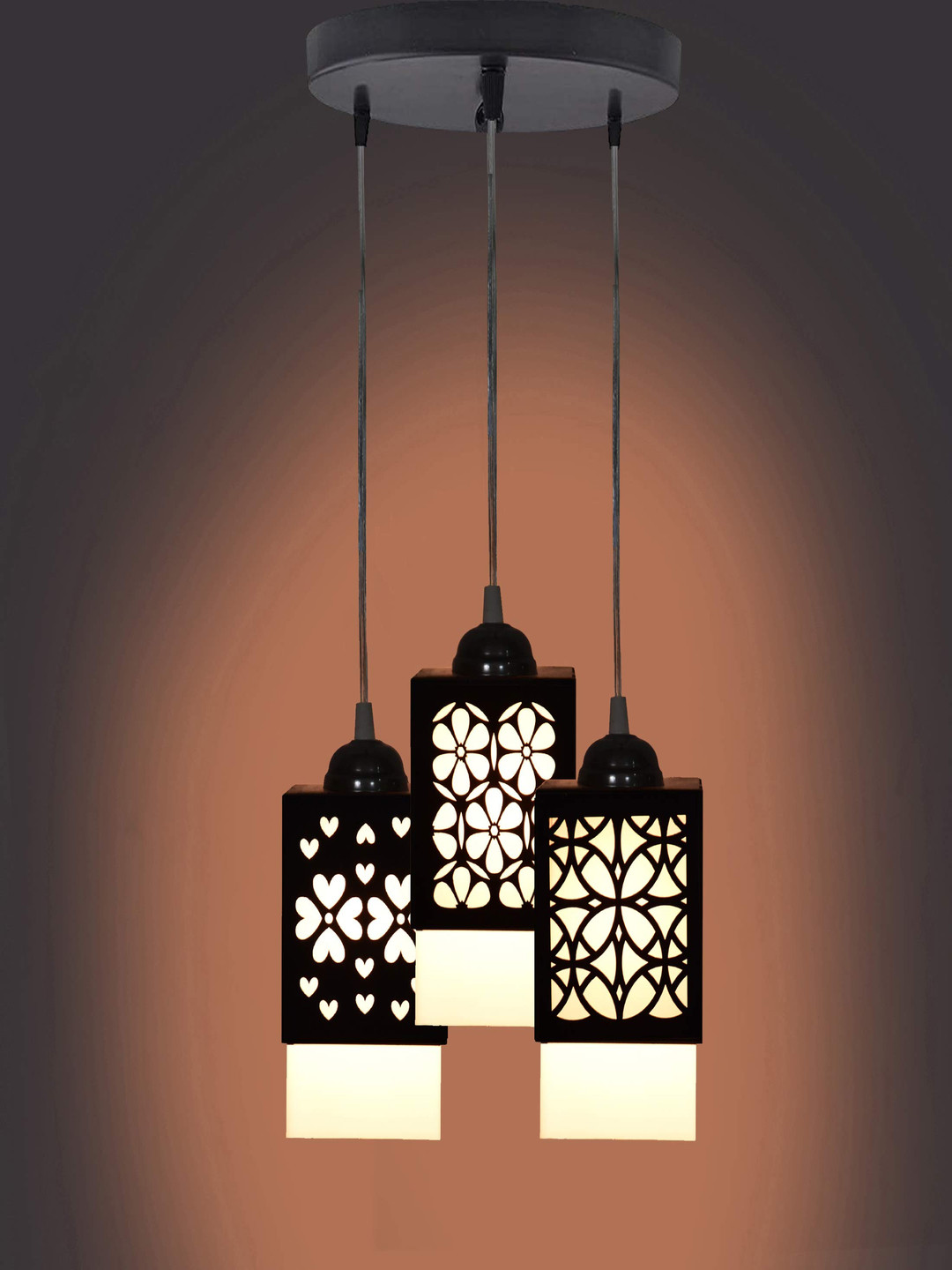 Gojeeva Black and White Textured Wooden Contemporary Square Shaped Ceiling Lamps