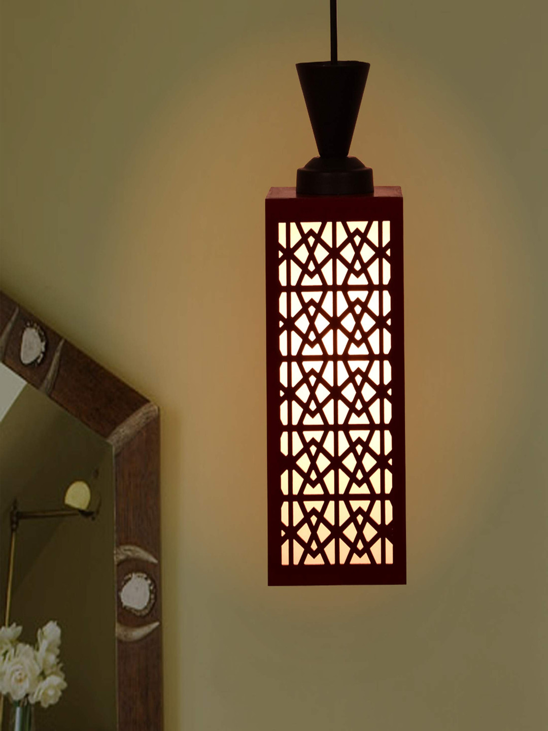 Gojeeva Red and White Wooden Textured Contemporary Rectangle Shaped Wall Lamp