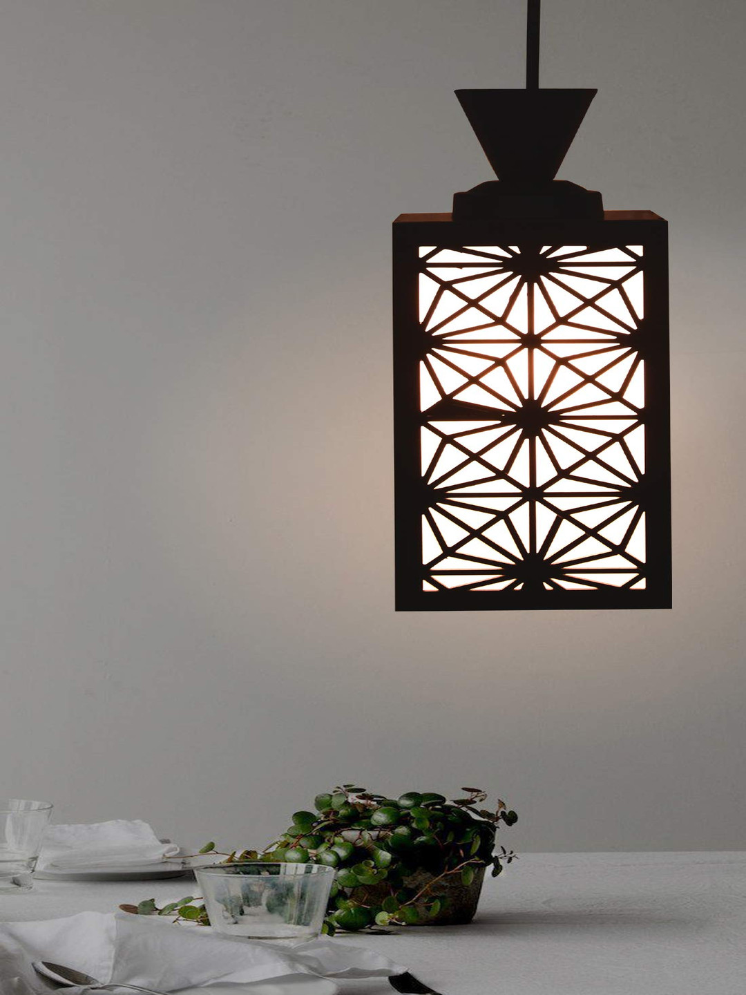Gojeeva Black & White Textured Rectangle Shaped Contemporary Wooden Hanging Wall Lamp