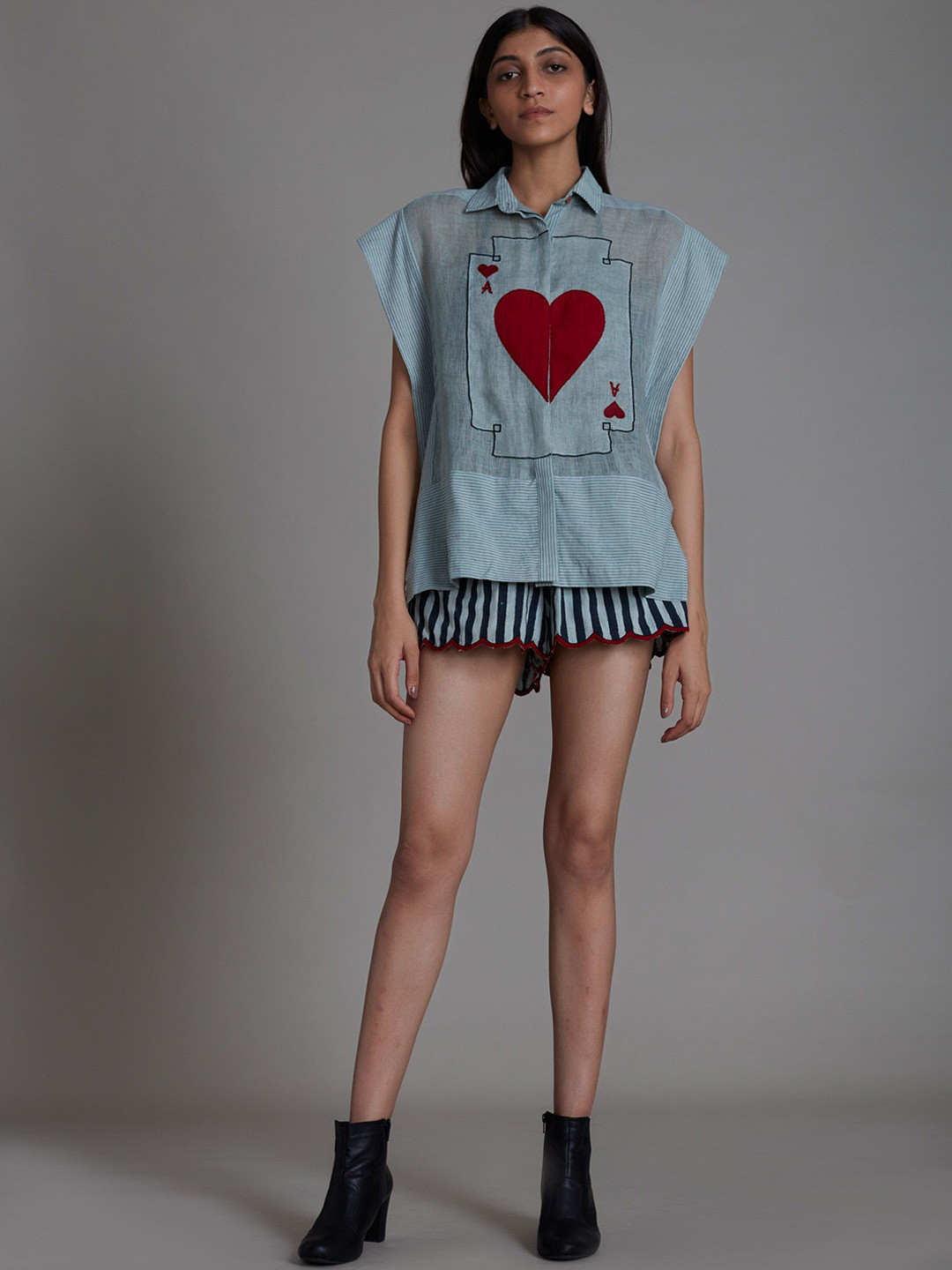 MATI Women Striped High-Rise Cotton Shorts