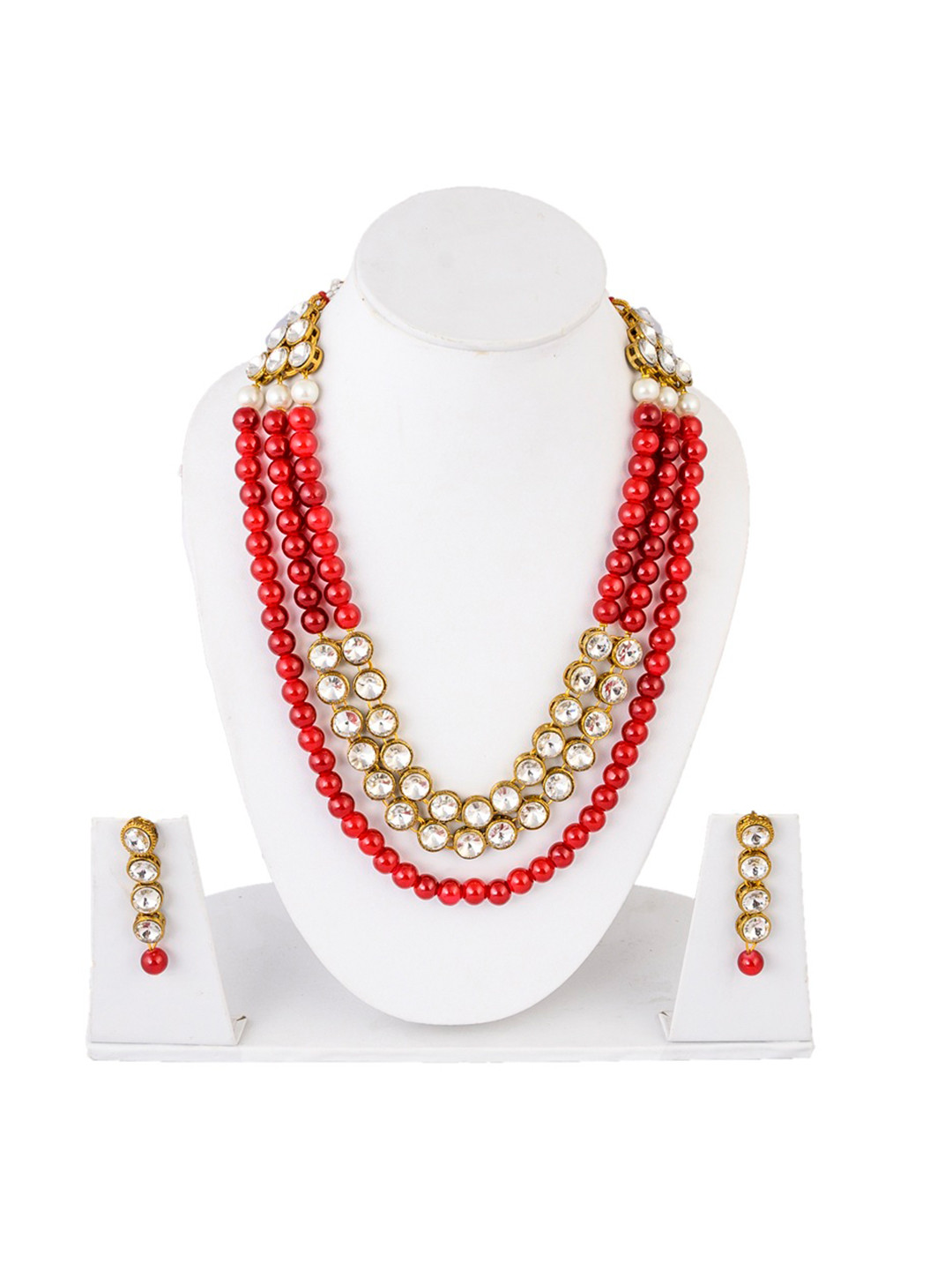 VIPY HANGER Stone-Studded & Beaded Layered Jewellery Set