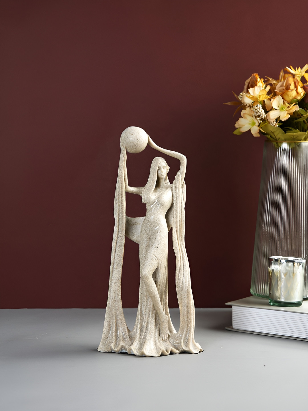 TAYHAA Goddess Of Light Beige Polyresin Matte Living Room Lights Medium Showpiece - 10.6 Inches