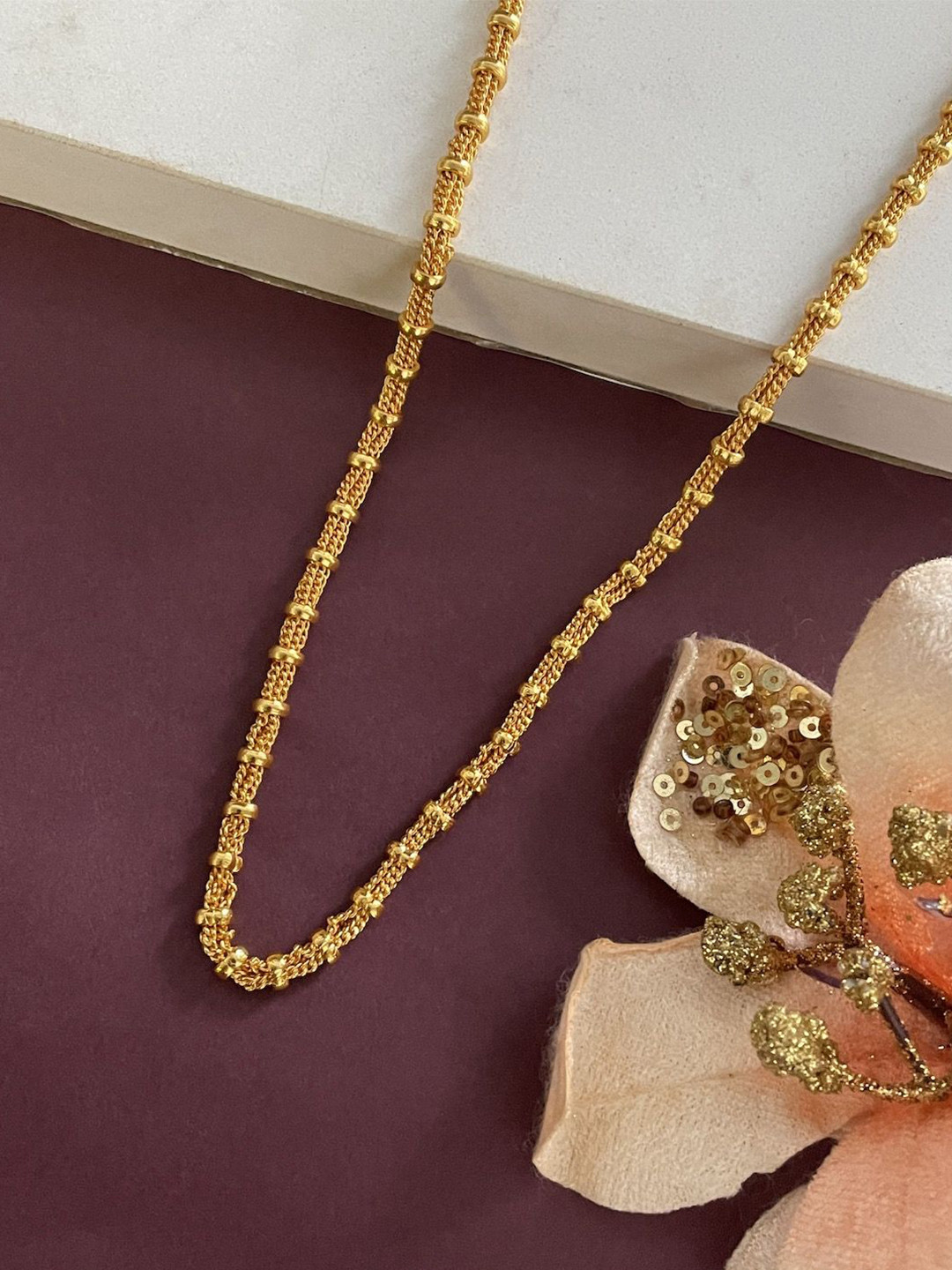 Digital Dress Room Gold-Plated Minimal Ball Design Fancy Chain Long Necklace