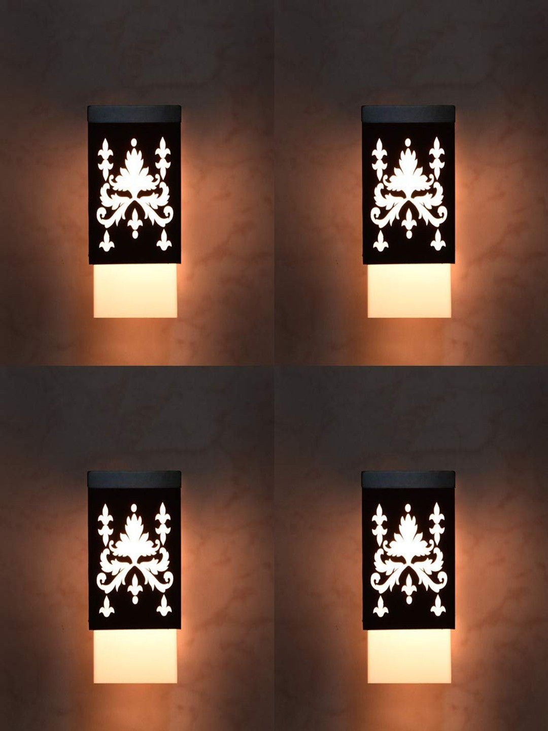 Gojeeva Zup Black and White 4 Pieces Wooden Textured Contemporary Square Shaped Wall Lamps