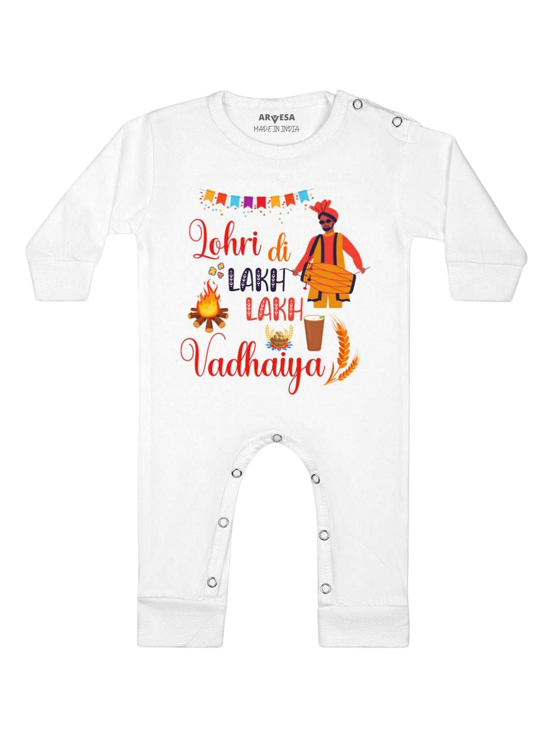 Arvesa Lohri Di Lakh Vadhaiya Printed Baby Romper