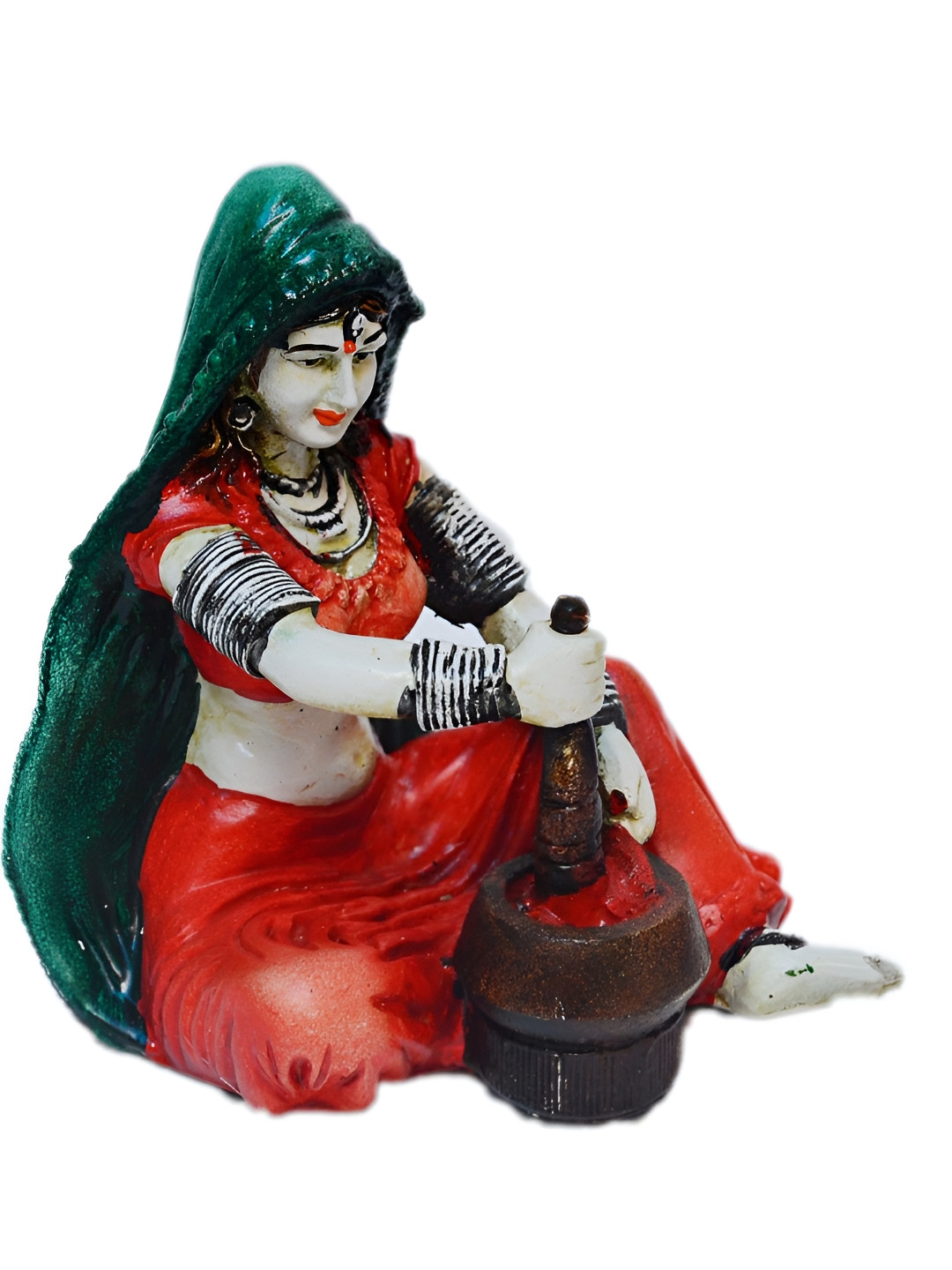 eCraftIndia Resin Rajasthani Woman Red Resin Matte Living Room Small Showpiece - 6 Inches