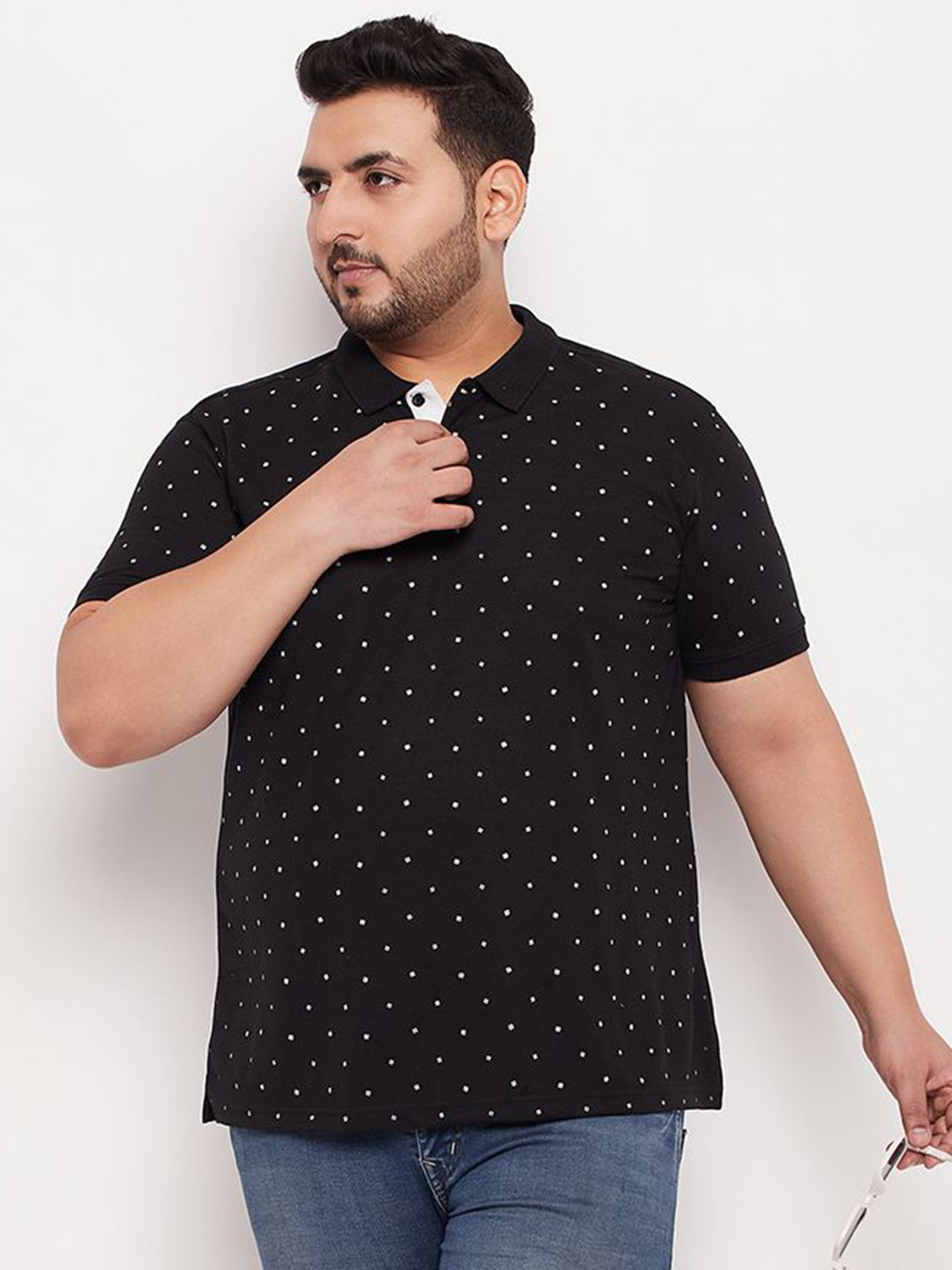 XFOX Men Polka Dot Printed Polo Collar T-shirt