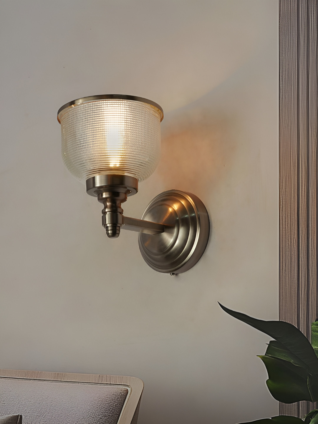 Fos Lighting Silver-Toned & Transparent Steel Cylinder Shaped Wall Lamp