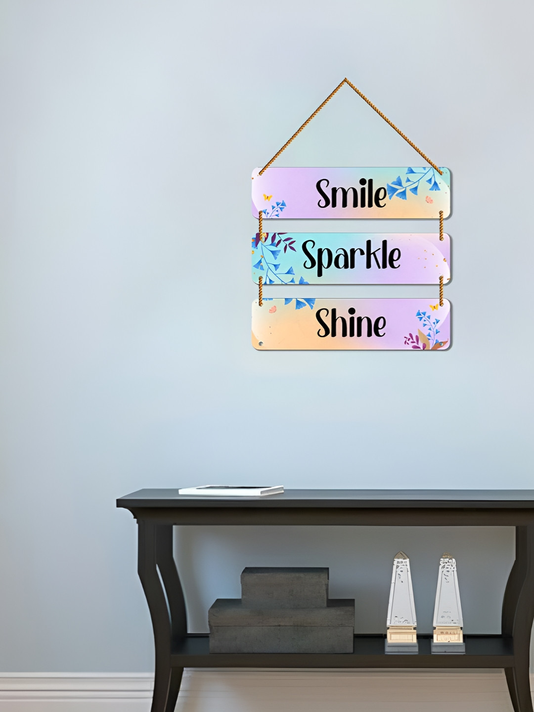 WallDaddy Purple & Blue Printed Wooded Wall Hanging Decor