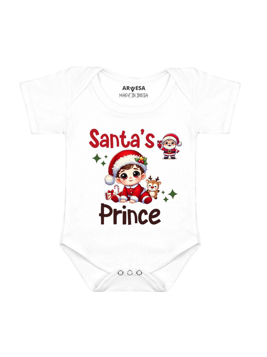 Arvesa Santas Prince Printed Baby Romper