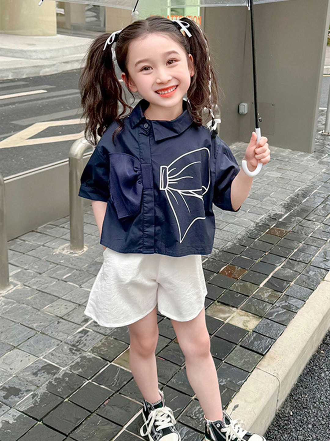 LULU & SKY Girls Three-Quarter Sleeves Shirt With Shorts