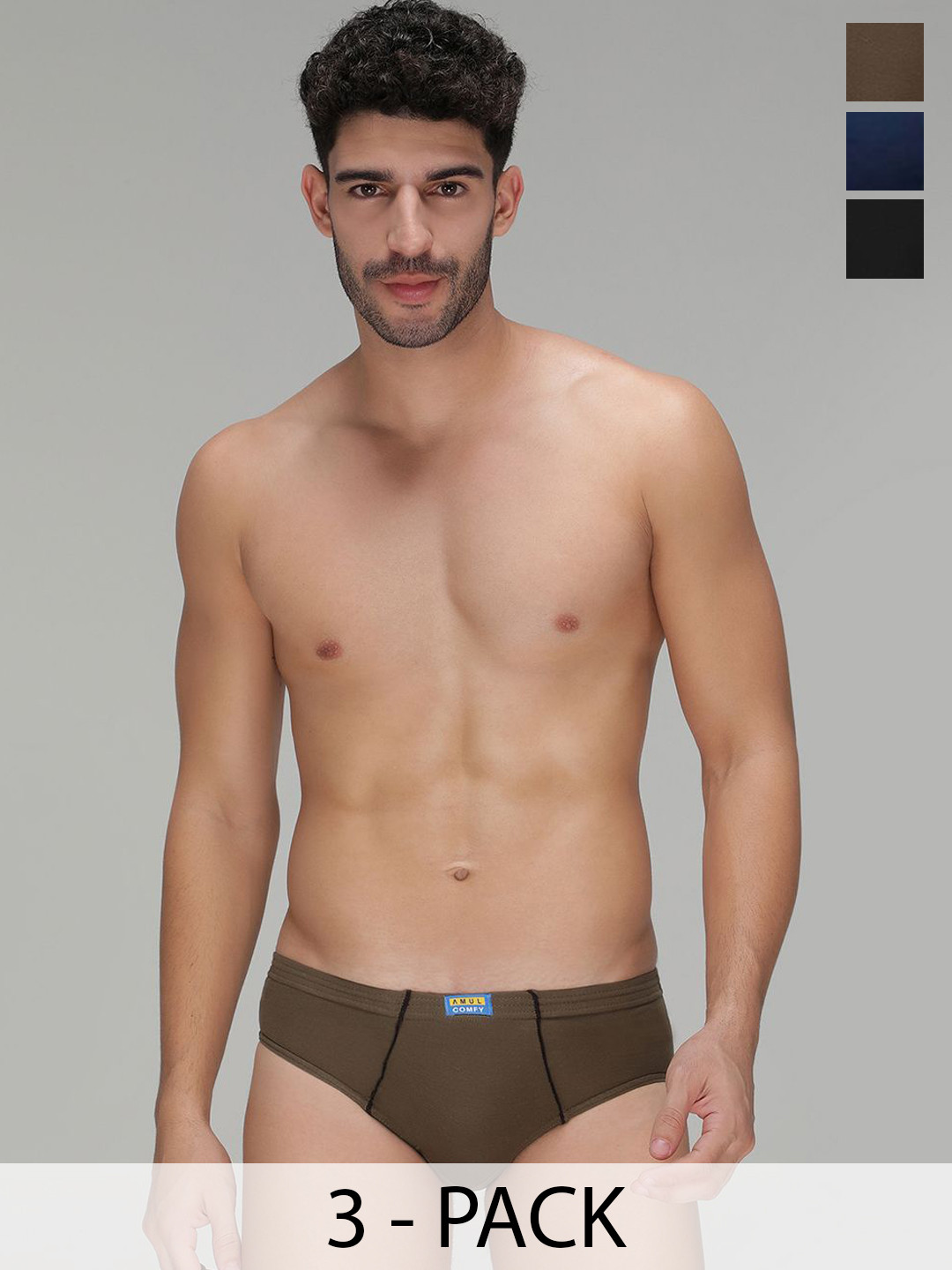 AMUL COMFY Pack Of 3 Pure Cotton Briefs AC-CBRIIE-BK-SG-AF-XL-3PC