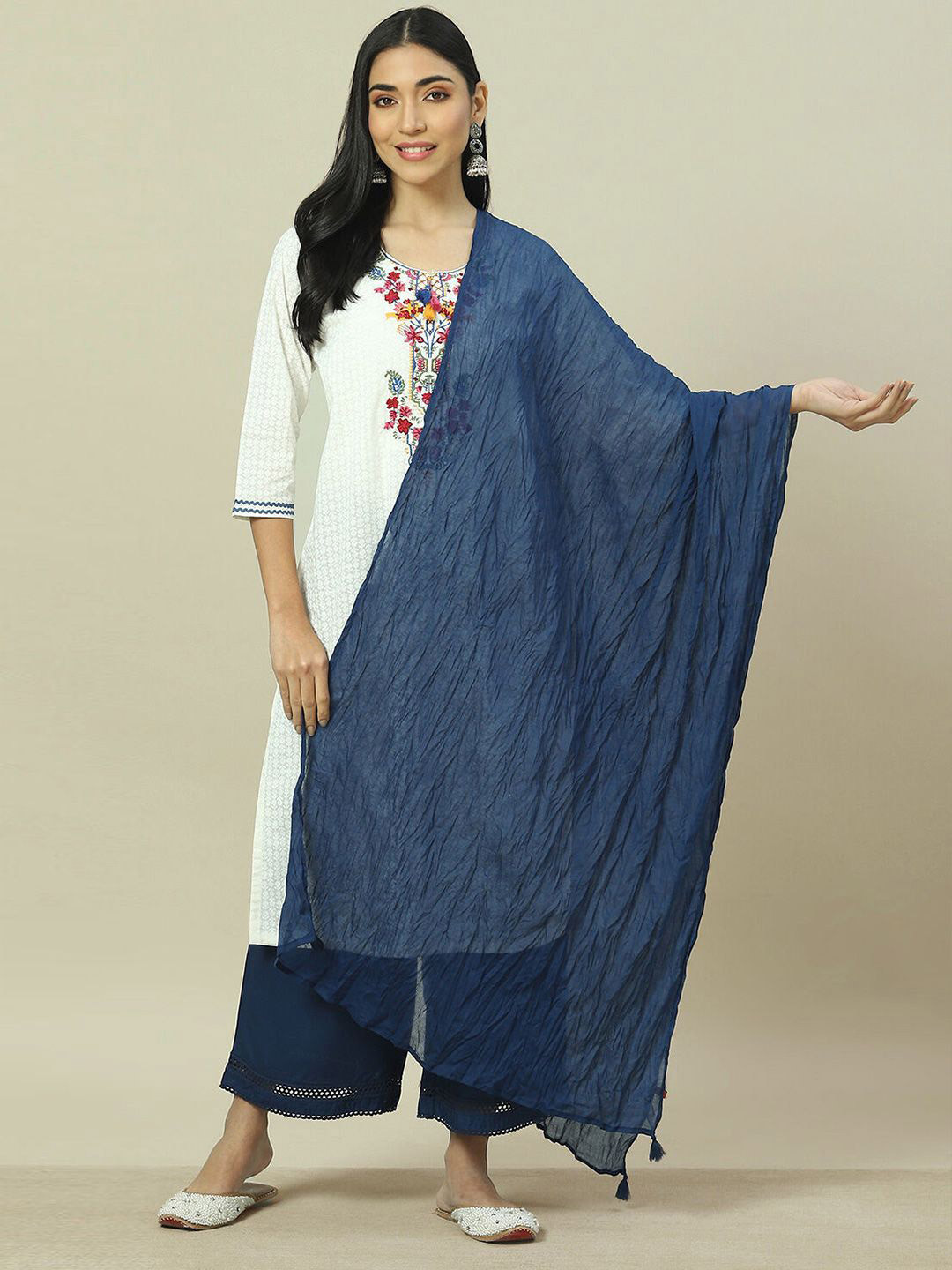 Rangriti Solid Cotton Tasselled Dupatta