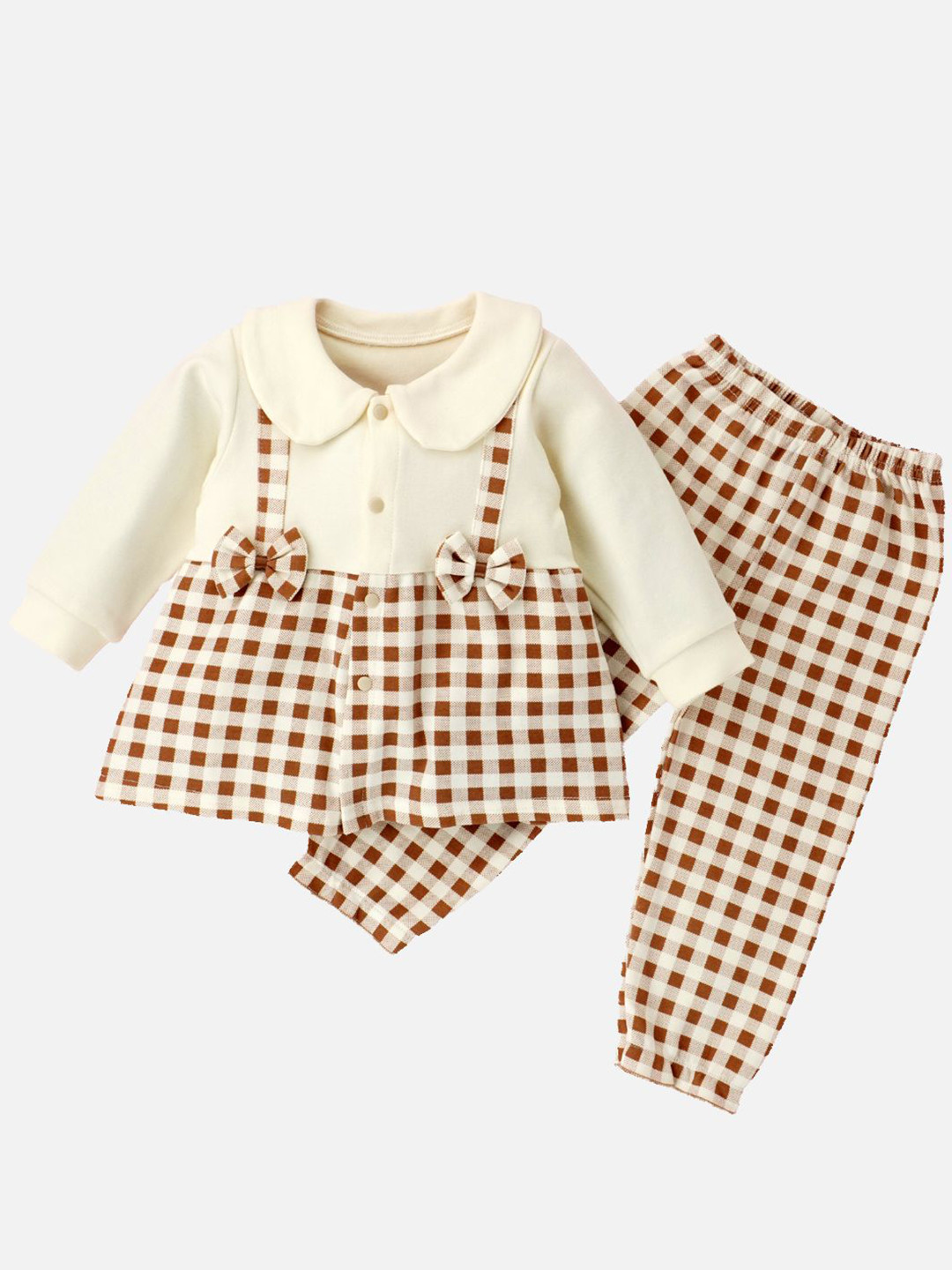 Little Surprise Box LLP Girls Checked Long Frock Style Top & Pants
