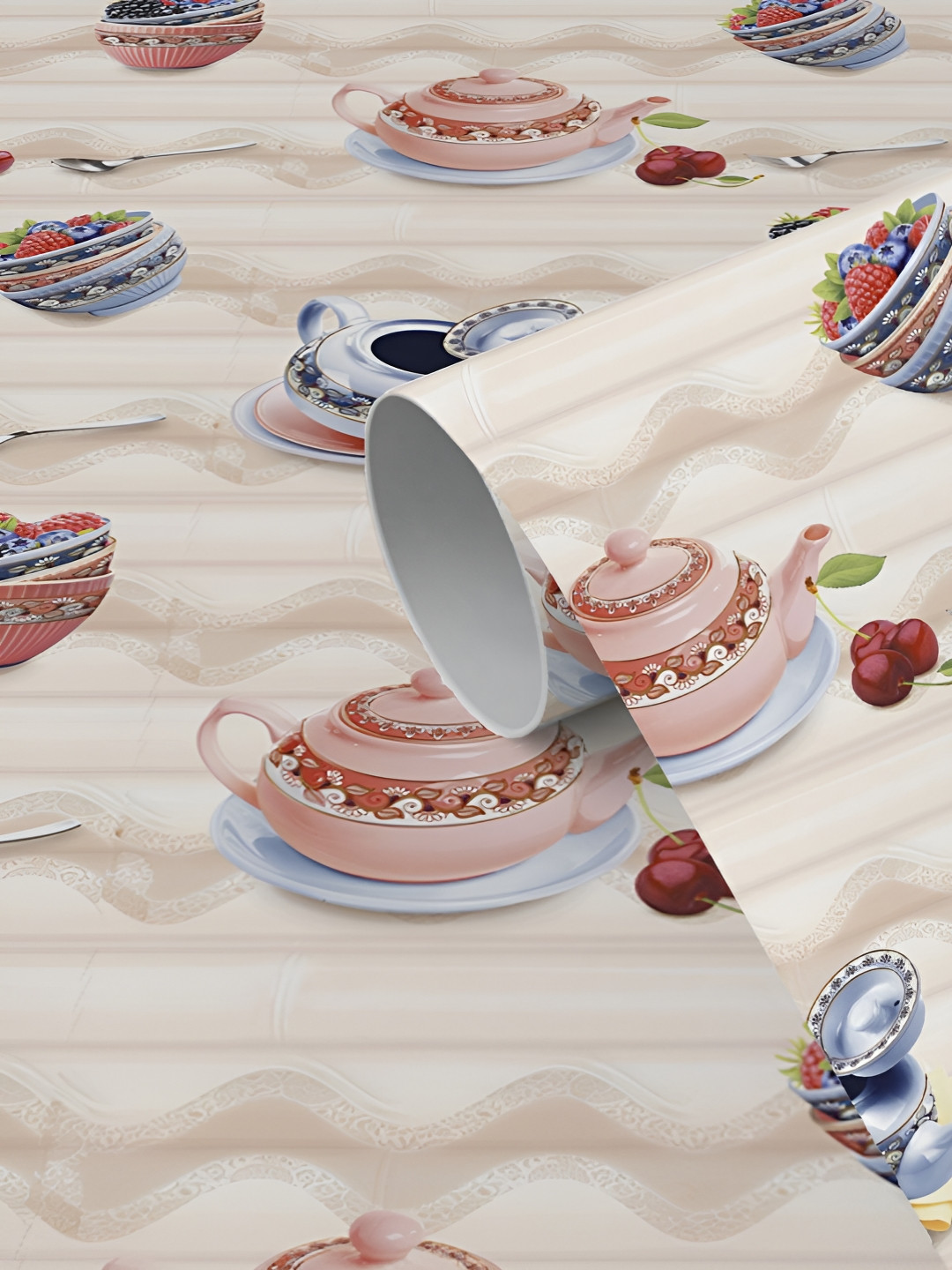 WallDaddy Beige & Grey Wave ketliya Printed Self Adhesive Wallpaper