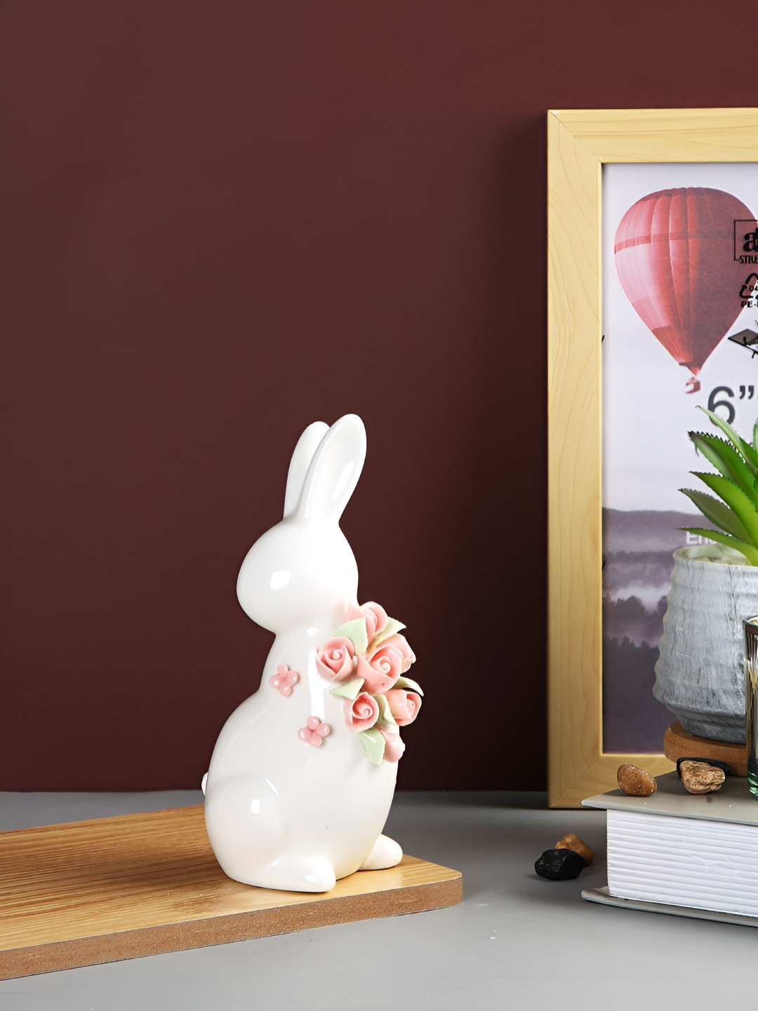 TAYHAA Bunny White Ceramic Natural Garden Small Showpiece - 6.5 Inches