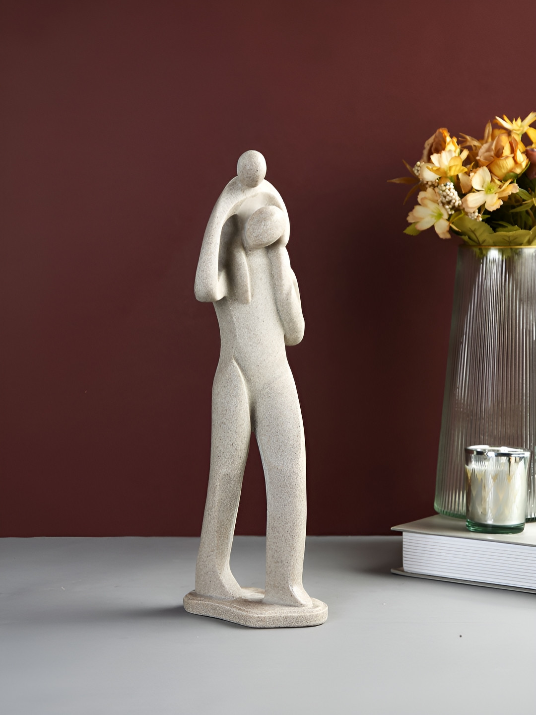 TAYHAA Father Son Duo Beige Polyresin Natural Living Room Medium Showpiece - 4.1 Inches