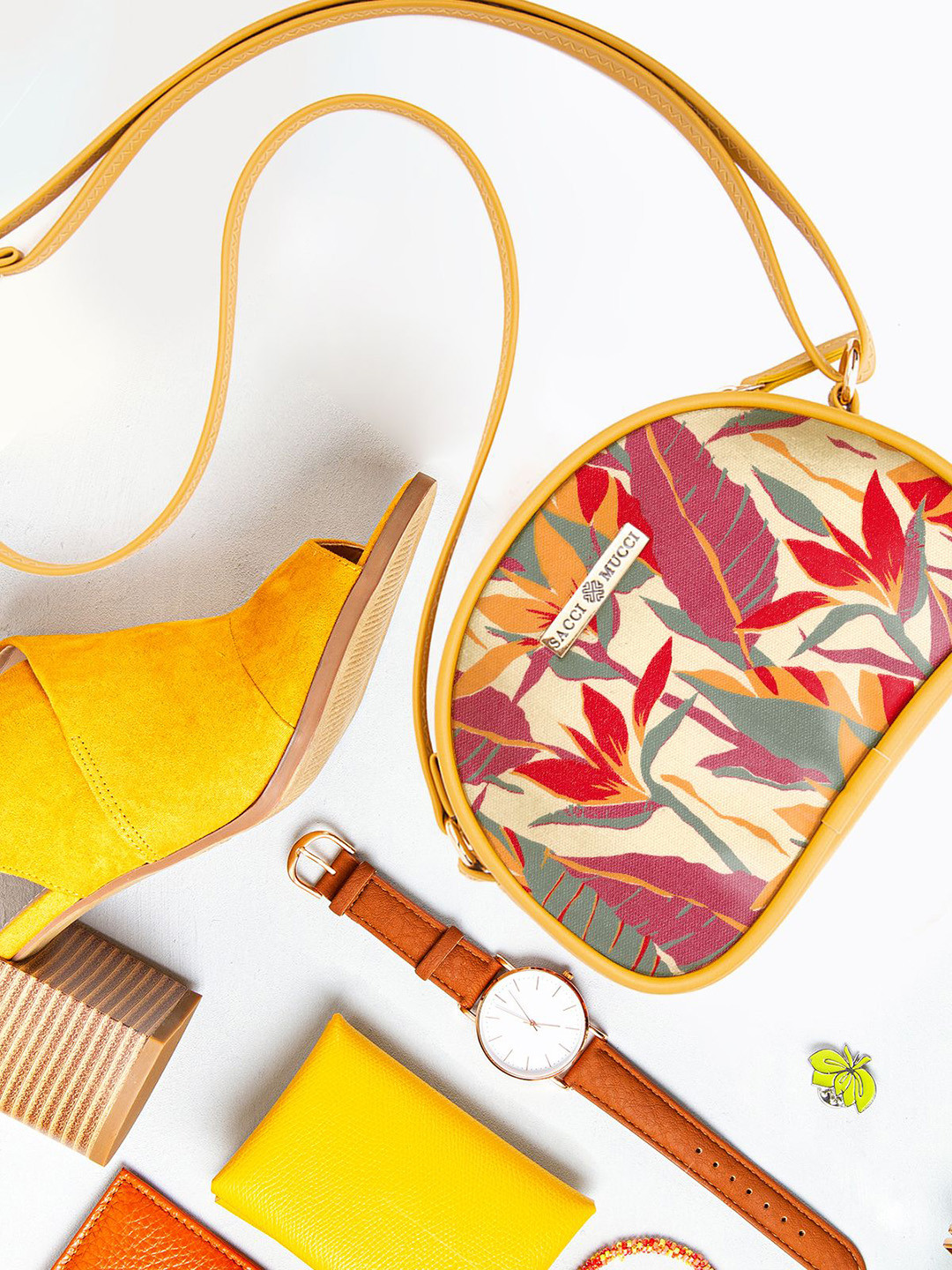 Sacci Mucci Floral Printed Sling Bag with Bow Detail