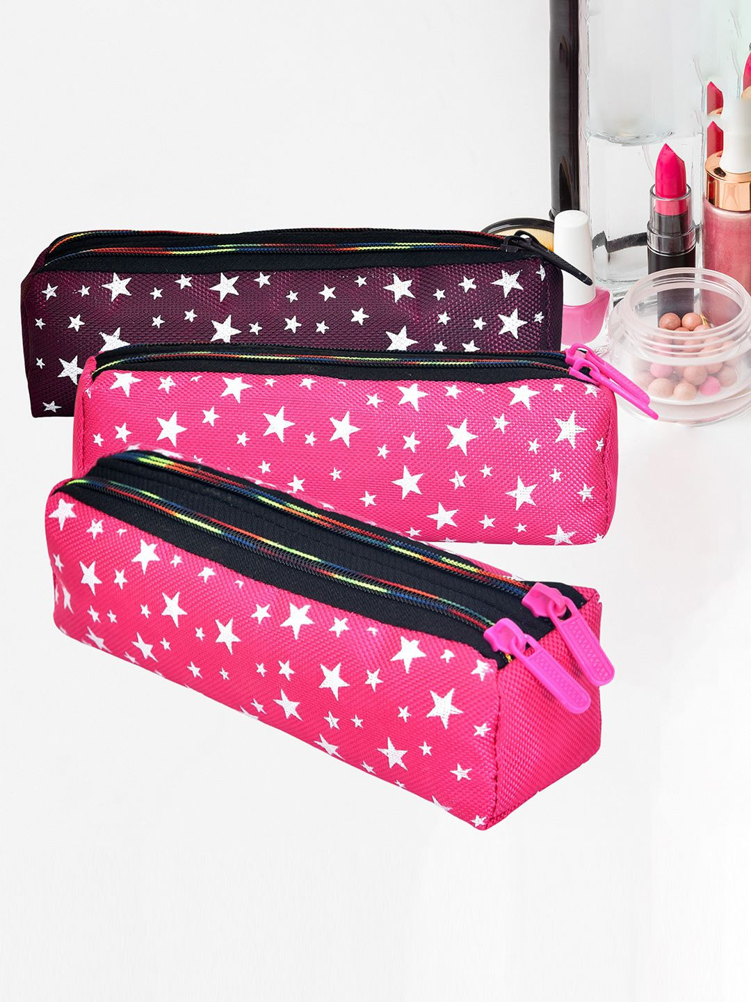 Kuber Industries Set Of 3 Rexine Star Pouchh