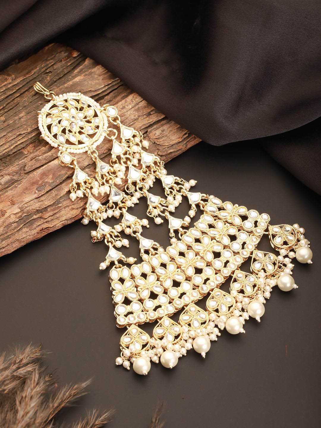 Jazz and Sizzle Gold-Plated Kundan Studded And Pearls Jhumar Passa