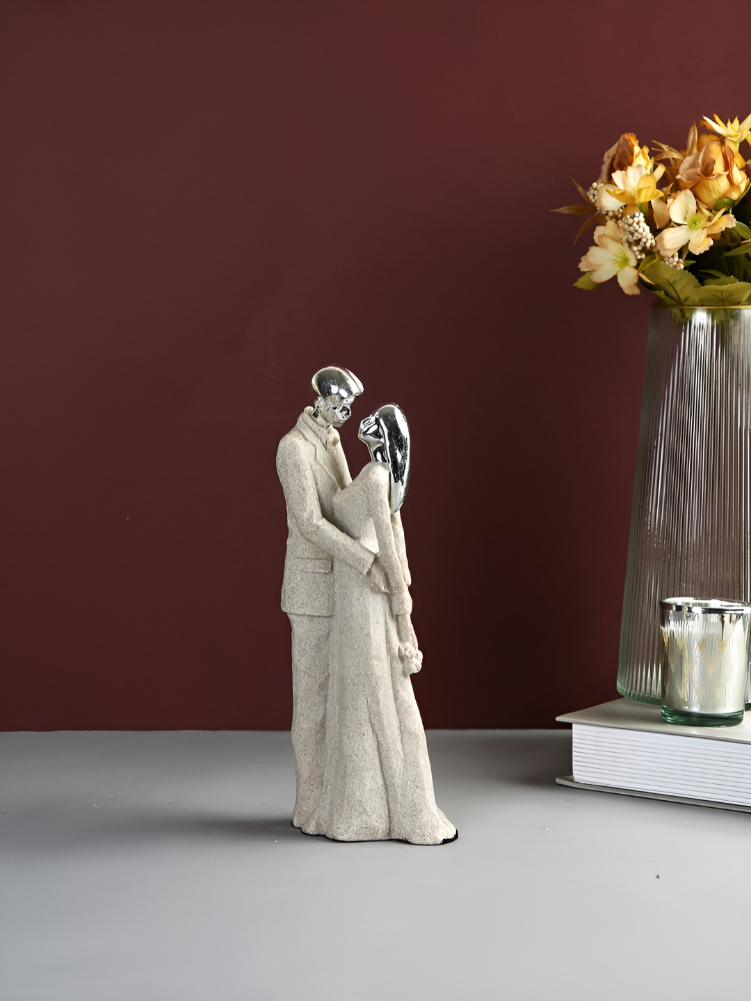 TAYHAA Eternal Bond Wedding Beige Polyresin Glossy Living Room Medium Showpiece - 3.5 Inches