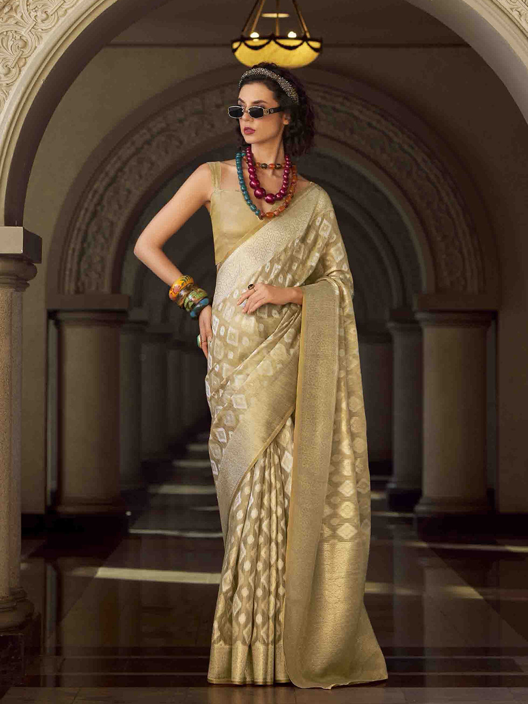 Mitera Woven Design Zari Tissue Ikat Saree