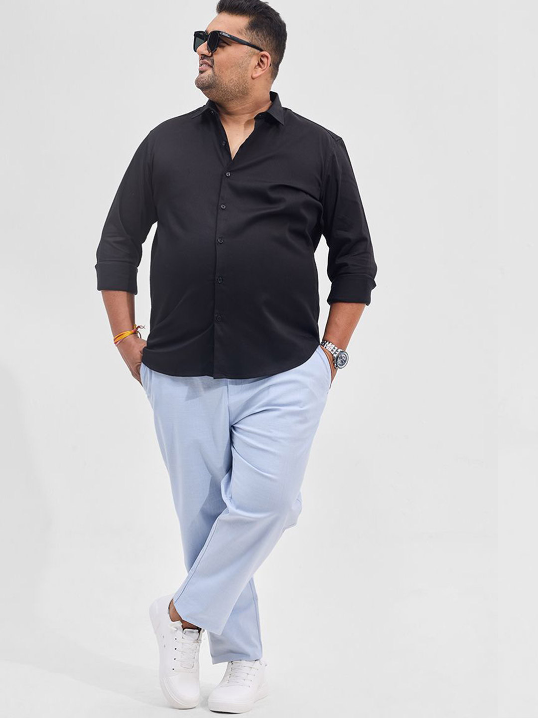 Snitch Men Plus Size Light Blue Mid-Rise Relaxed Fit Trouser