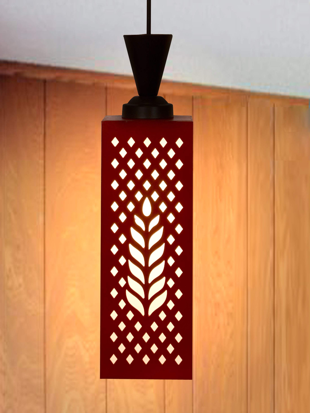 Gojeeva Red and White Wooden Textured Contemporary Square Shaped Wall Lamp