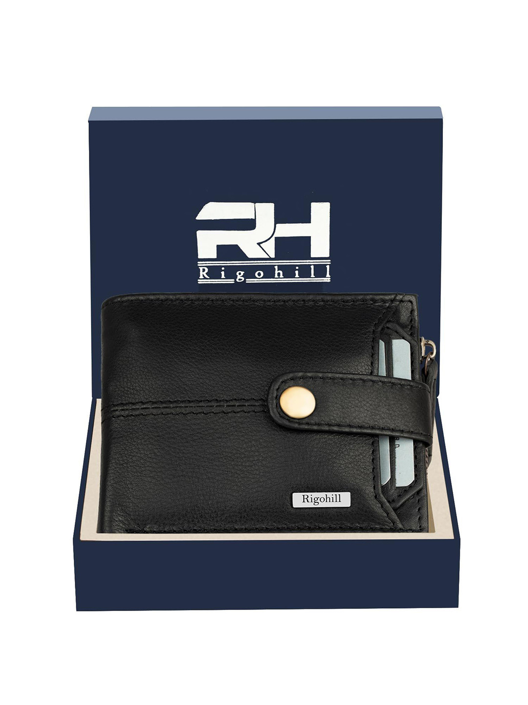 Rigohill Men Doger Black RFID Protected Leather Two Fold Wallet