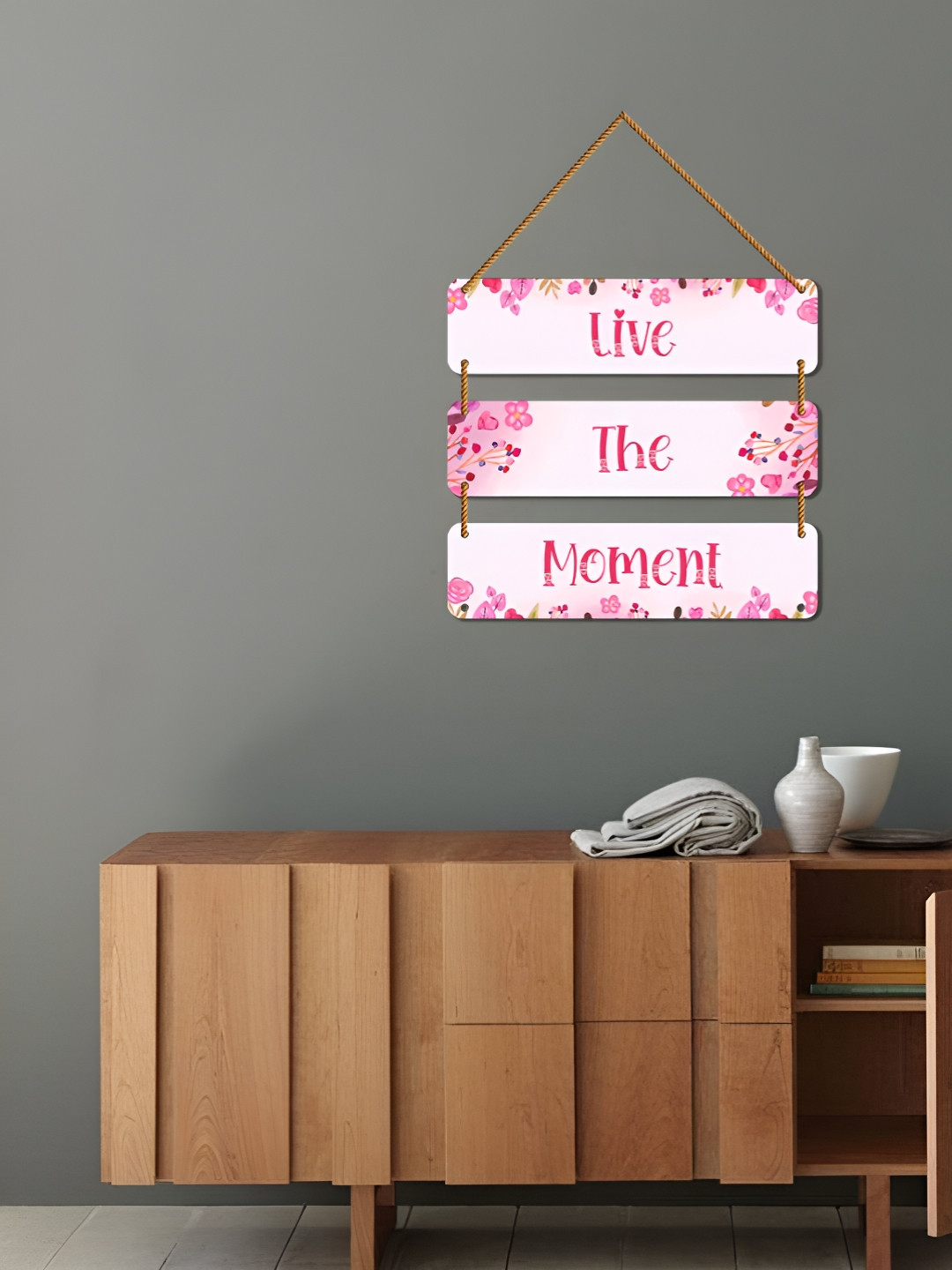 WallDaddy White & Pink Printed Wooded Motivational Wall Hanging Decor