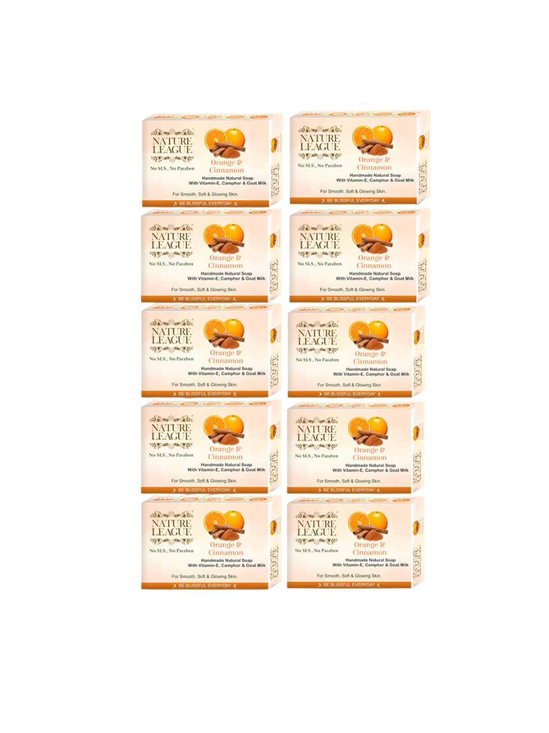 NATURE LEAGUE Set Of 10 Orange And Cinnamon Natural Skin Nourishing Soap - 100 g Each