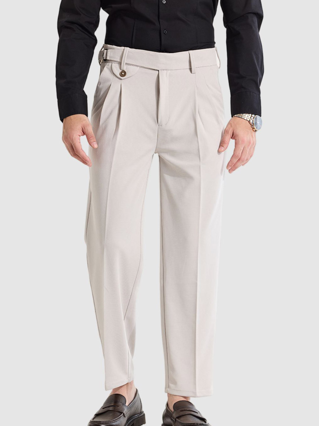 Snitch Men Cream Relaxed Fit Trousers