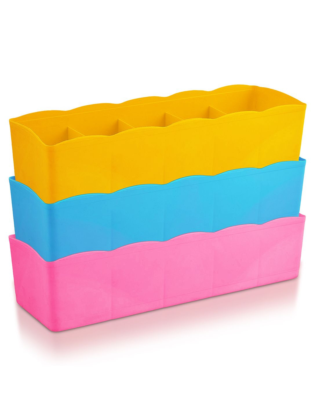 Kuber Industries Pink & Blue Pack of 3 Regular 5 Grid Undergarment Drawer Organisers