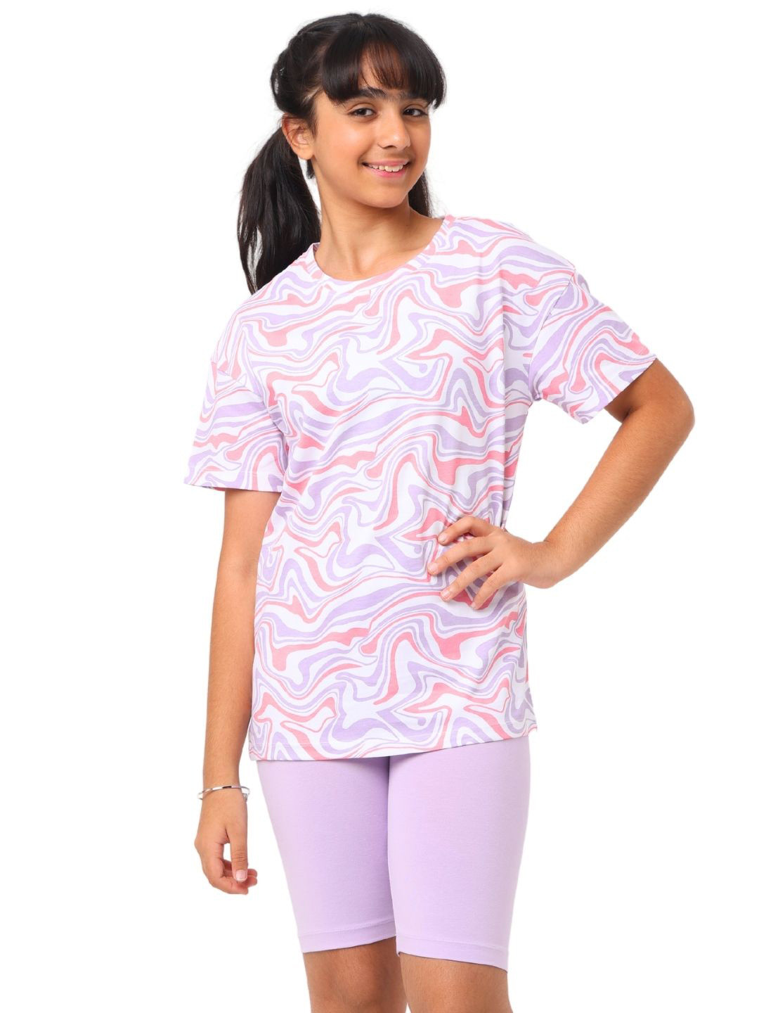 Nuego Kids Girls All Over Print Cotton Blend T-Shirt with Shorts Clothing Set