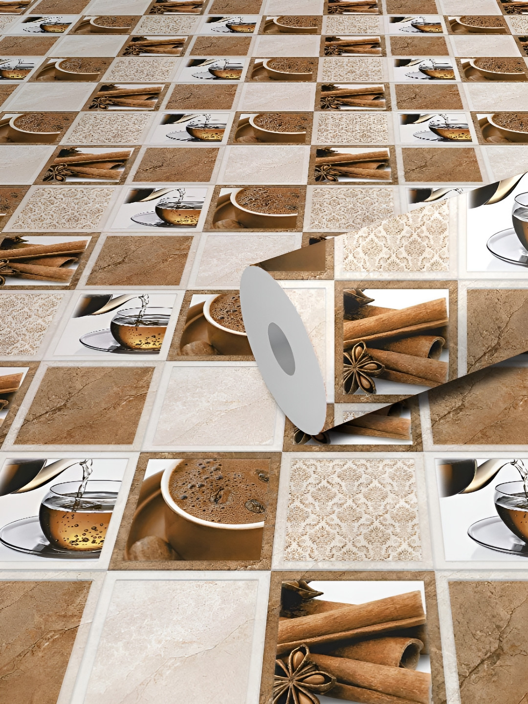 WallDaddy Coffee Brown & Beige Dal Chini Printed Self Adhesive Wallpaper