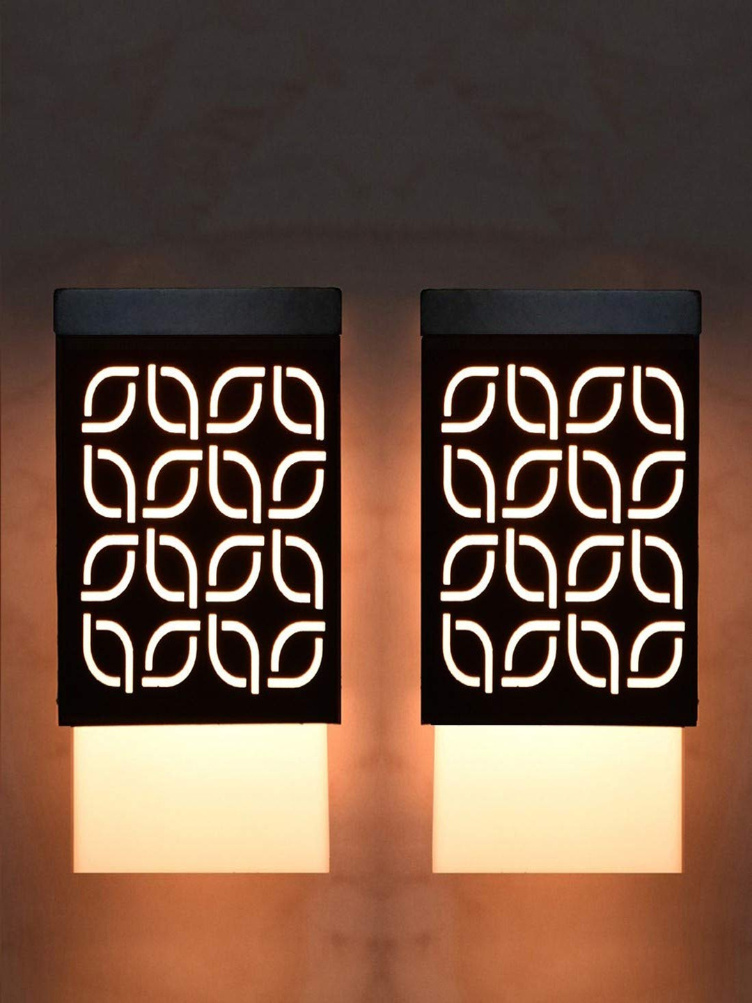 Gojeeva Zup Black and White 2 Pieces Wooden Textured Contemporary Square Shaped Wall Lamps
