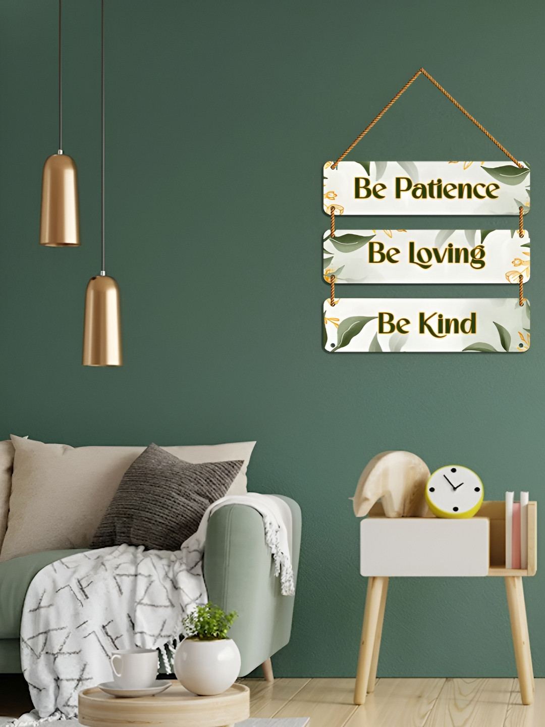 WallDaddy Green & Mustard Printed Motivational Decoration Wooden Wall Hanging