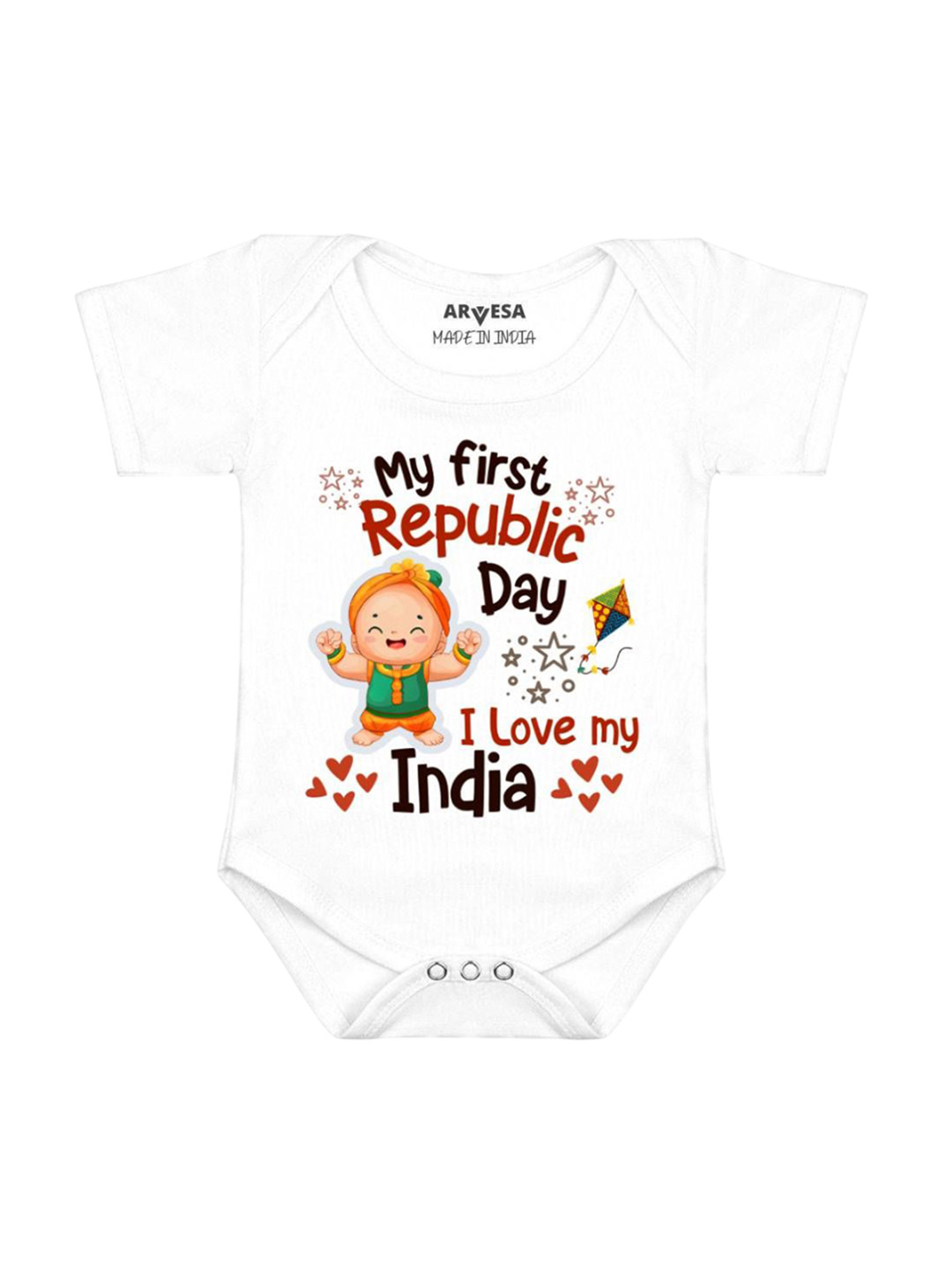 Arvesa First Republic Day Printed Baby Romper
