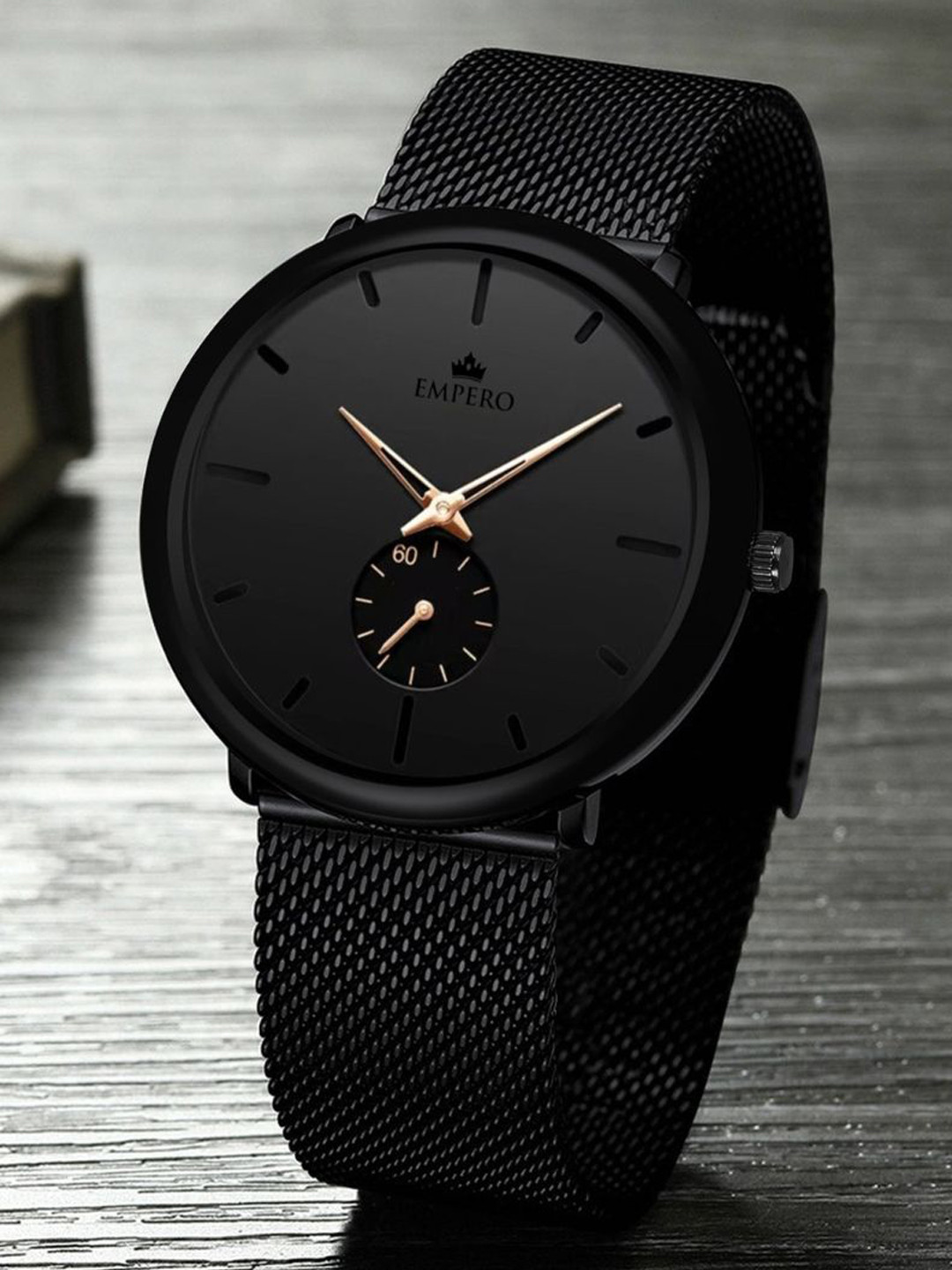 EMPERO Men Brass Dial & Stainless Steel Bracelet Style Straps Analogue Chronograph Watch EAB303 Full Black
