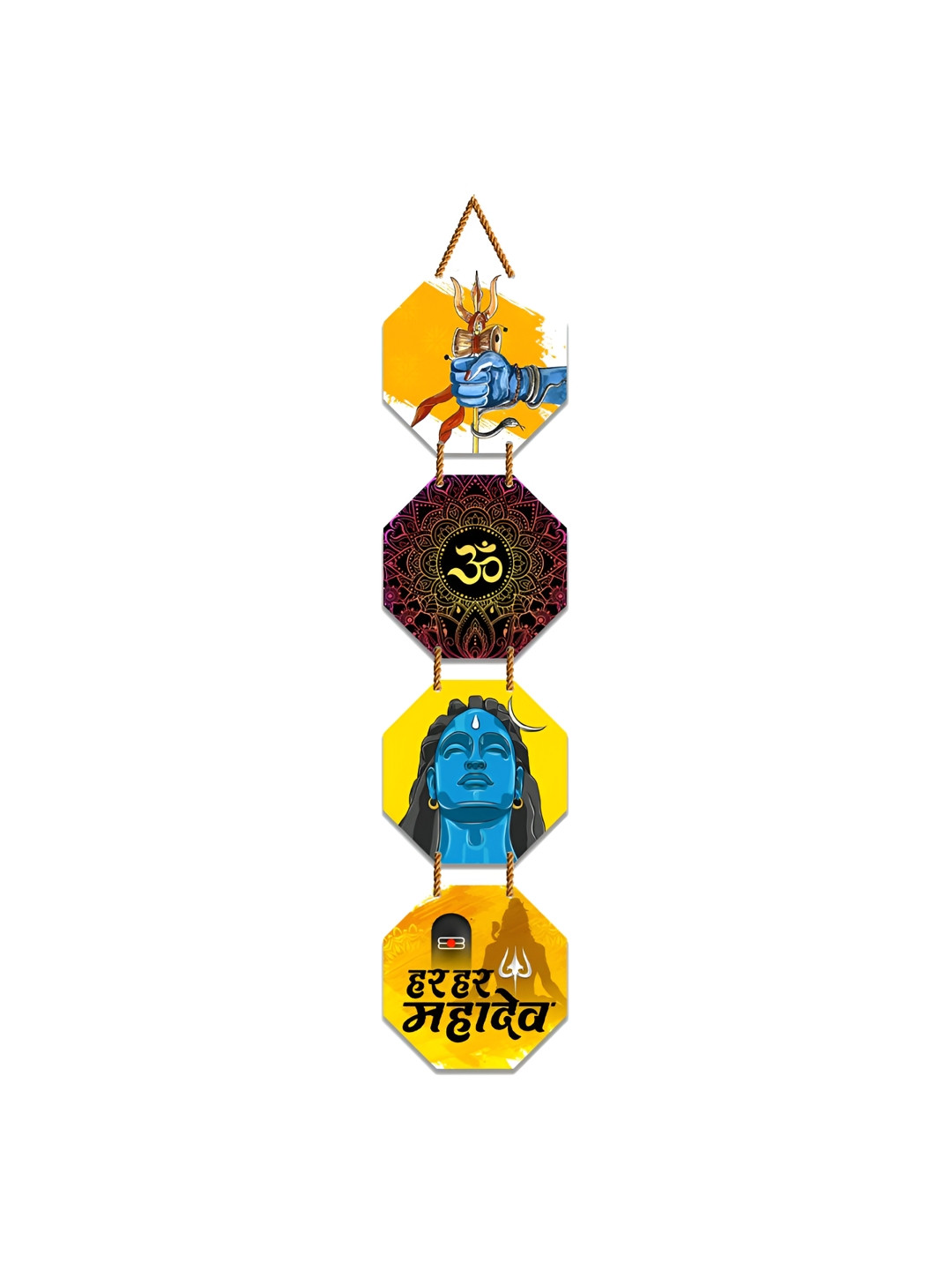 WallDaddy Yellow & Blue Printed Wooded Wall Hanging Decor