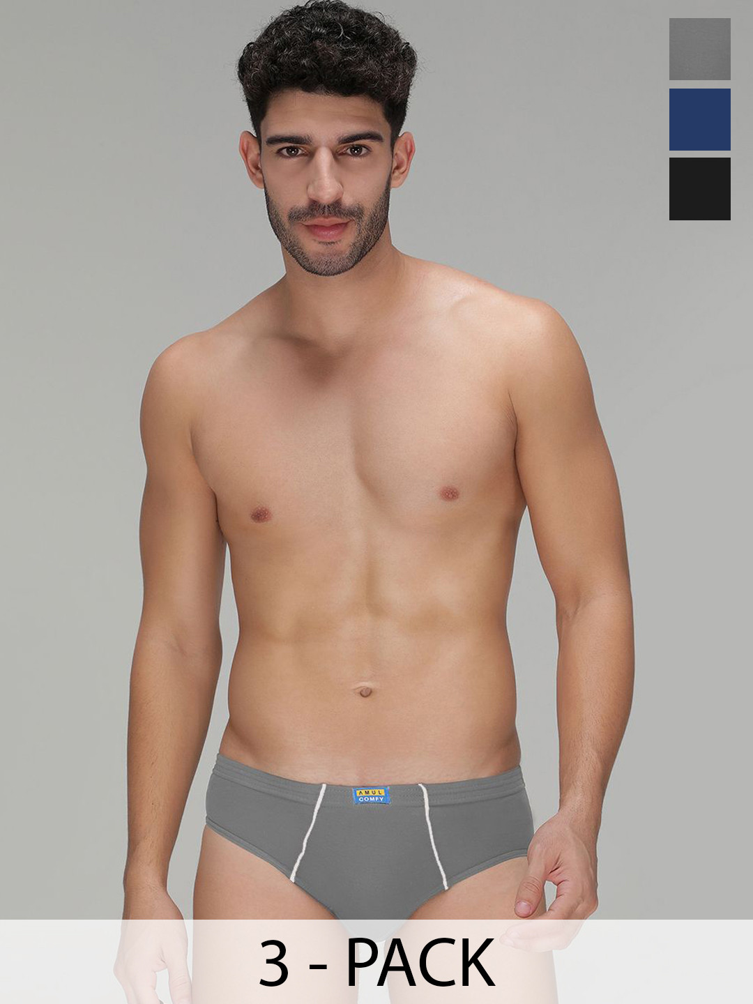 AMUL COMFY Men Pack Of 3 Assorted Briefs AC-CBRIIE-ASST-S-3PC