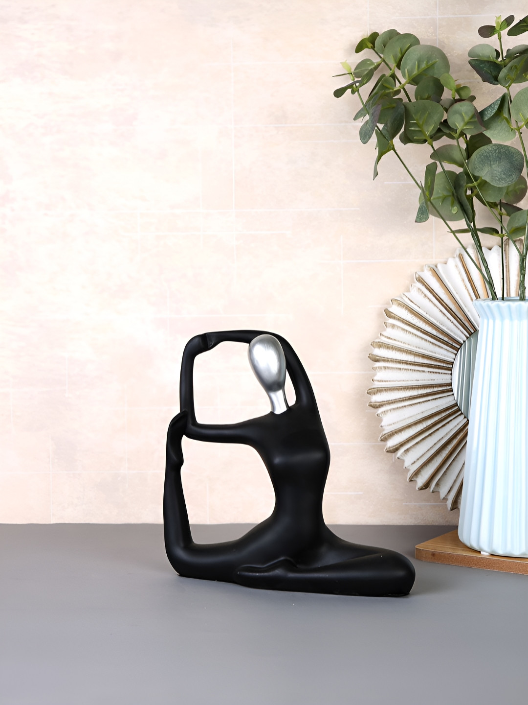 TAYHAA Side Stretch Yoga Black Polyresin Natural Living Room Small Showpiece - 7.5 Inches