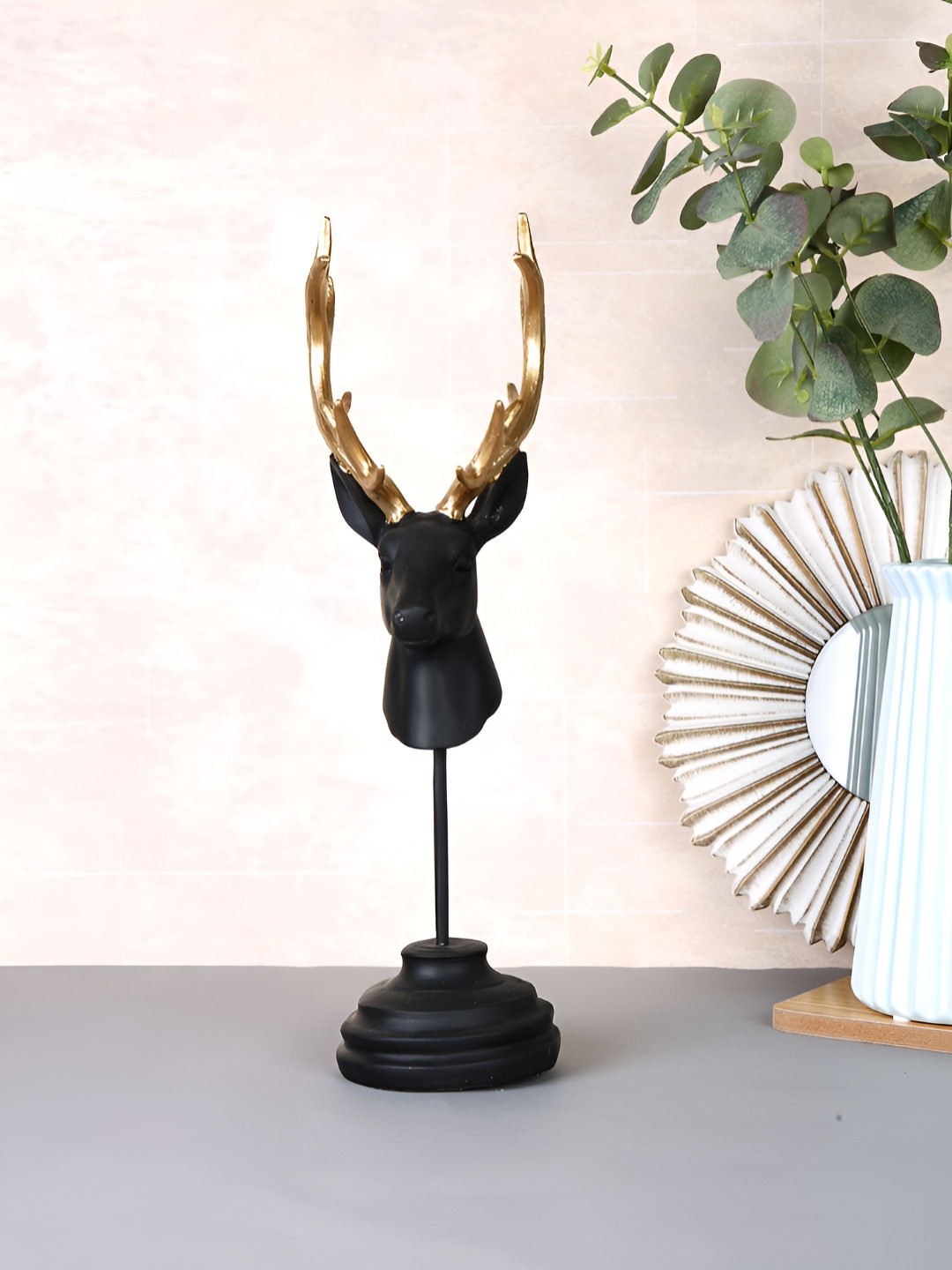 TAYHAA Regal Deer Head Black Polyresin Matte Living Room Medium Showpiece - 3.7 Inches