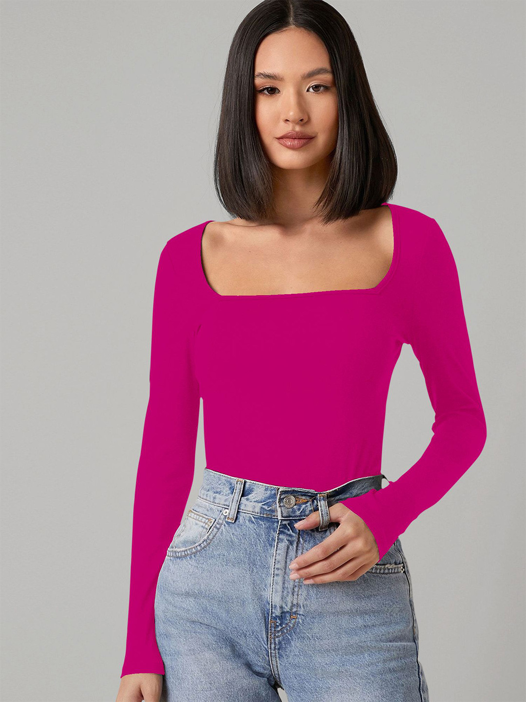 Dream Beauty Fashion top-00-shakira-ranipink  Women Solid Square Neck Full Sleeve Top